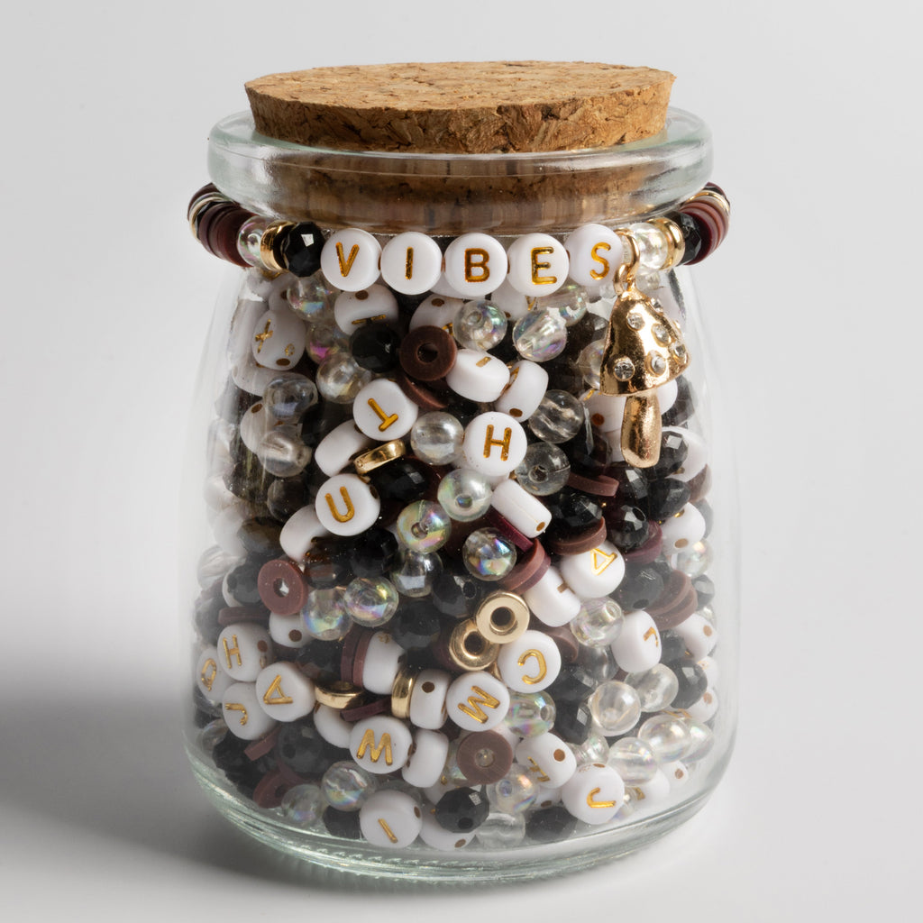 Gold Mushroom Charm Moody Vibes Bead Styles Black White and Gold Beads DIY Jar