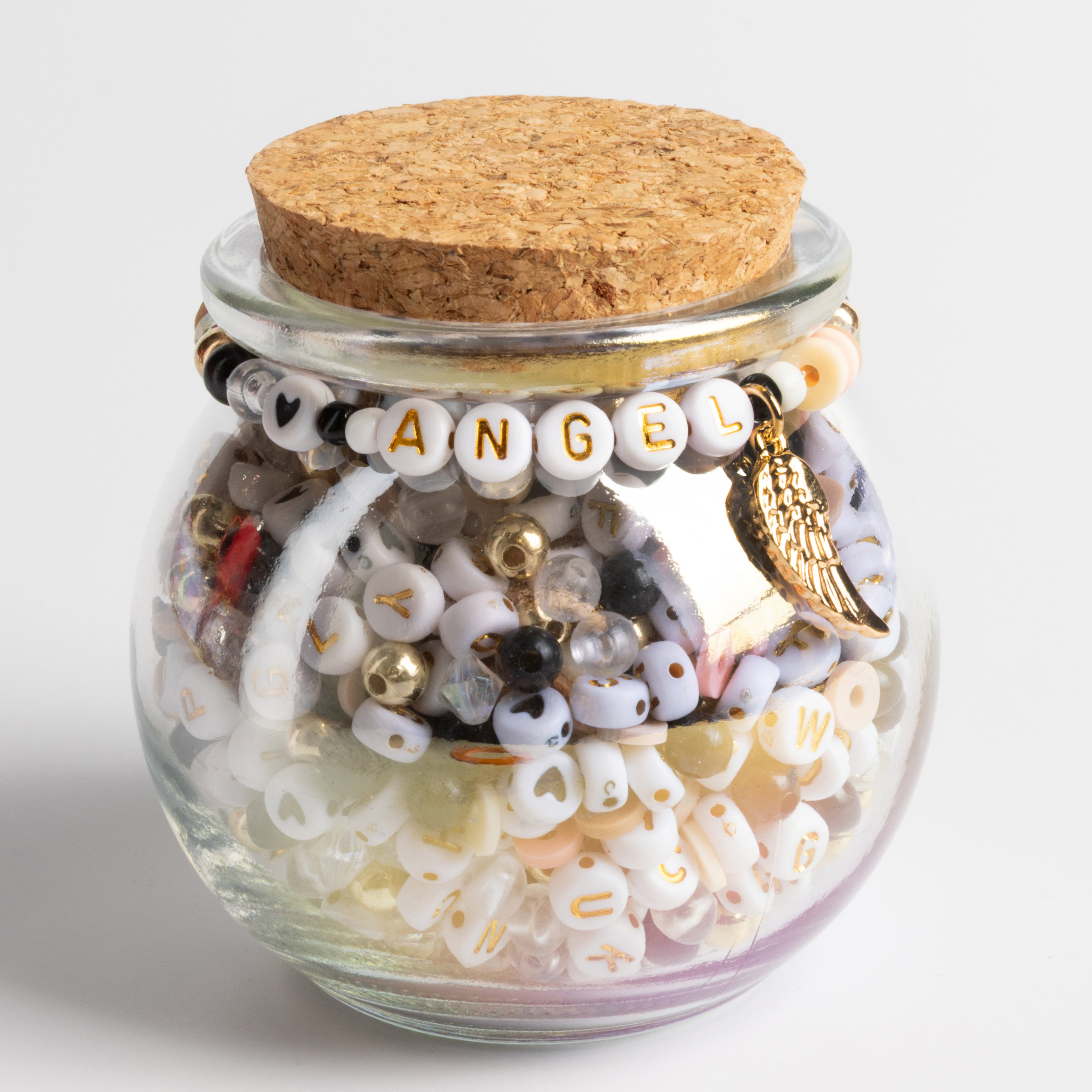 Angel Gold Letter Bead DIY Jar with Angel Wing Charm