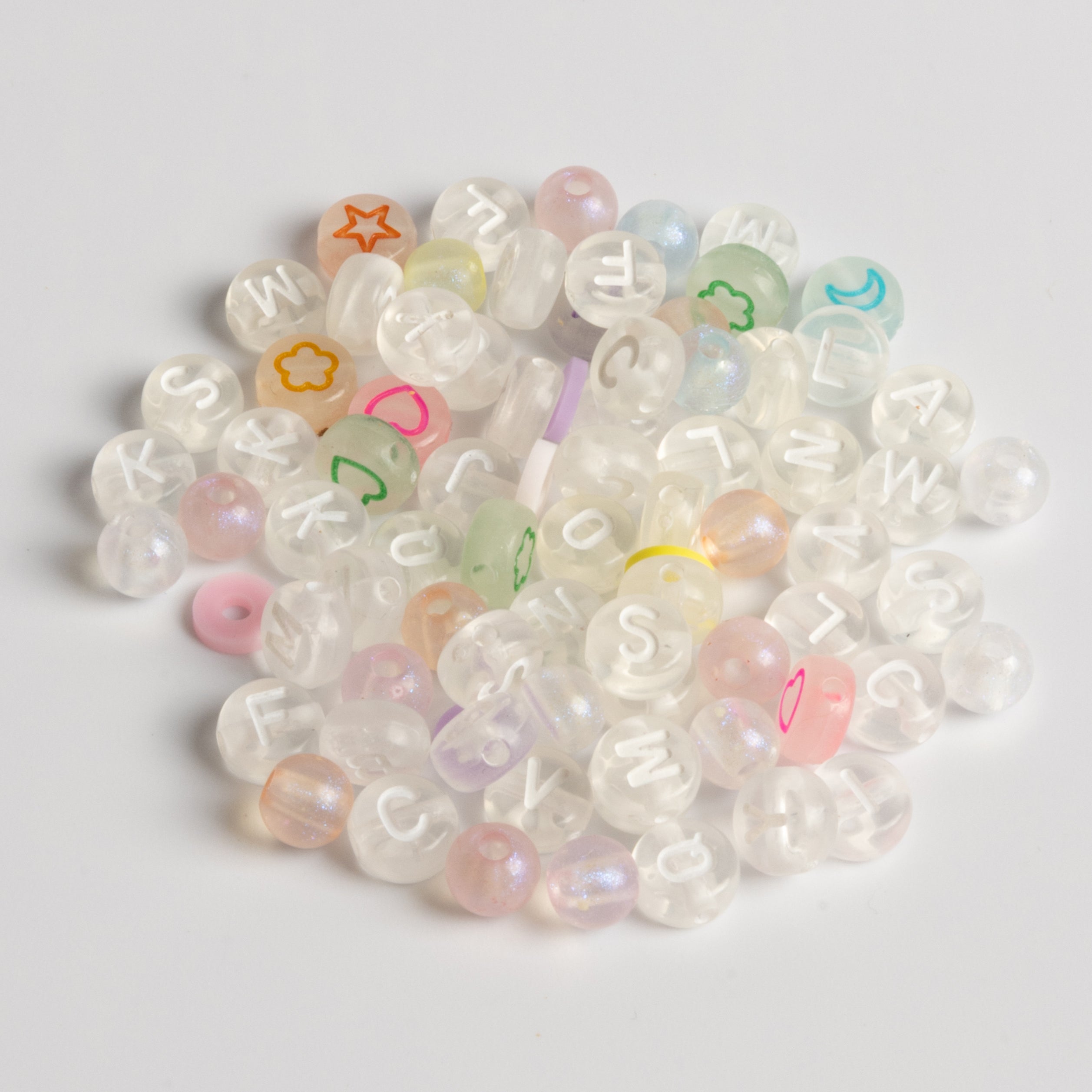 Aura Bead Kit with Clear Letter Beads Pastel Accents and Glitter Heart Charm DIY Jar