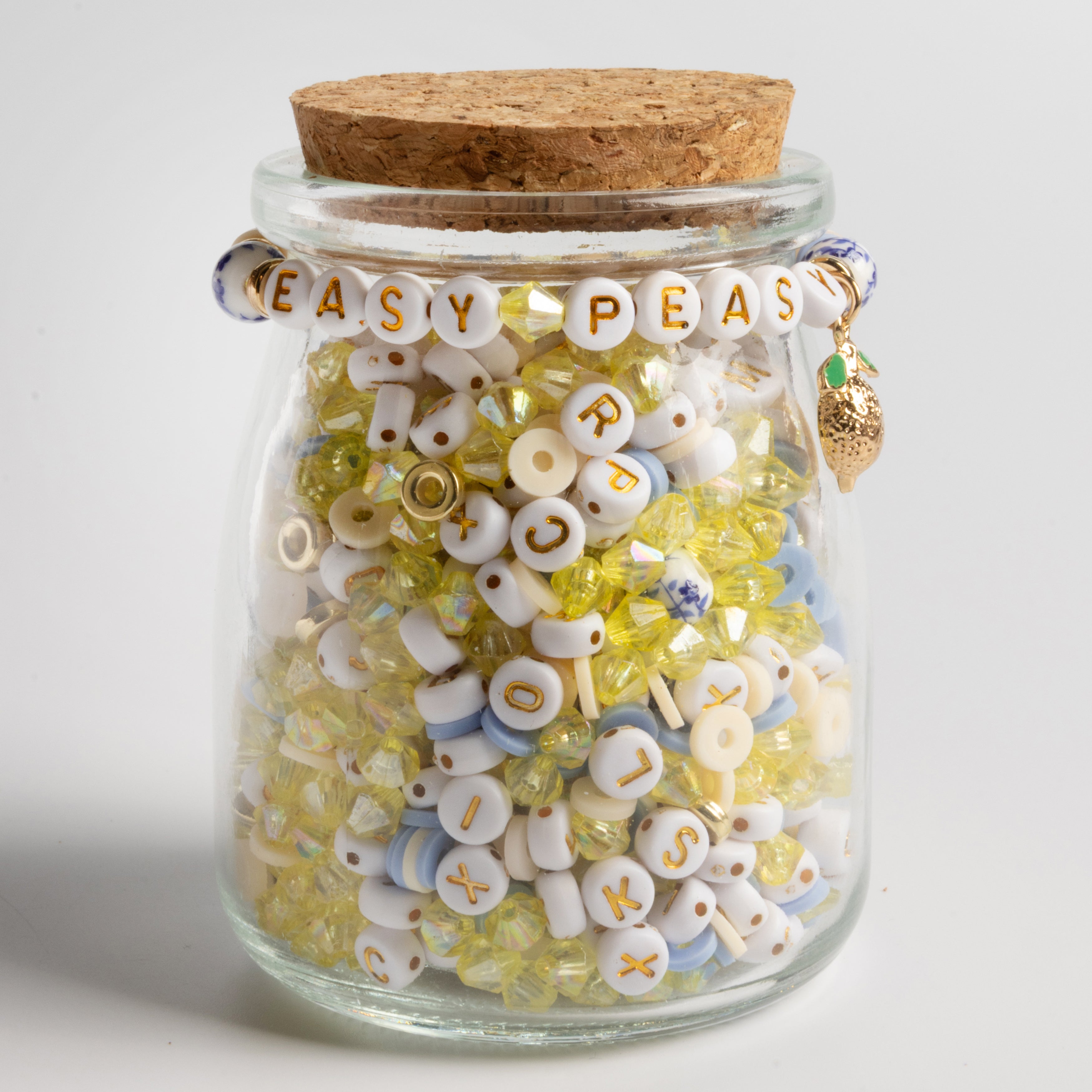 Gold Lemon Charm Easy Peasy Heishi Polymer Clay Beads DIY Jar