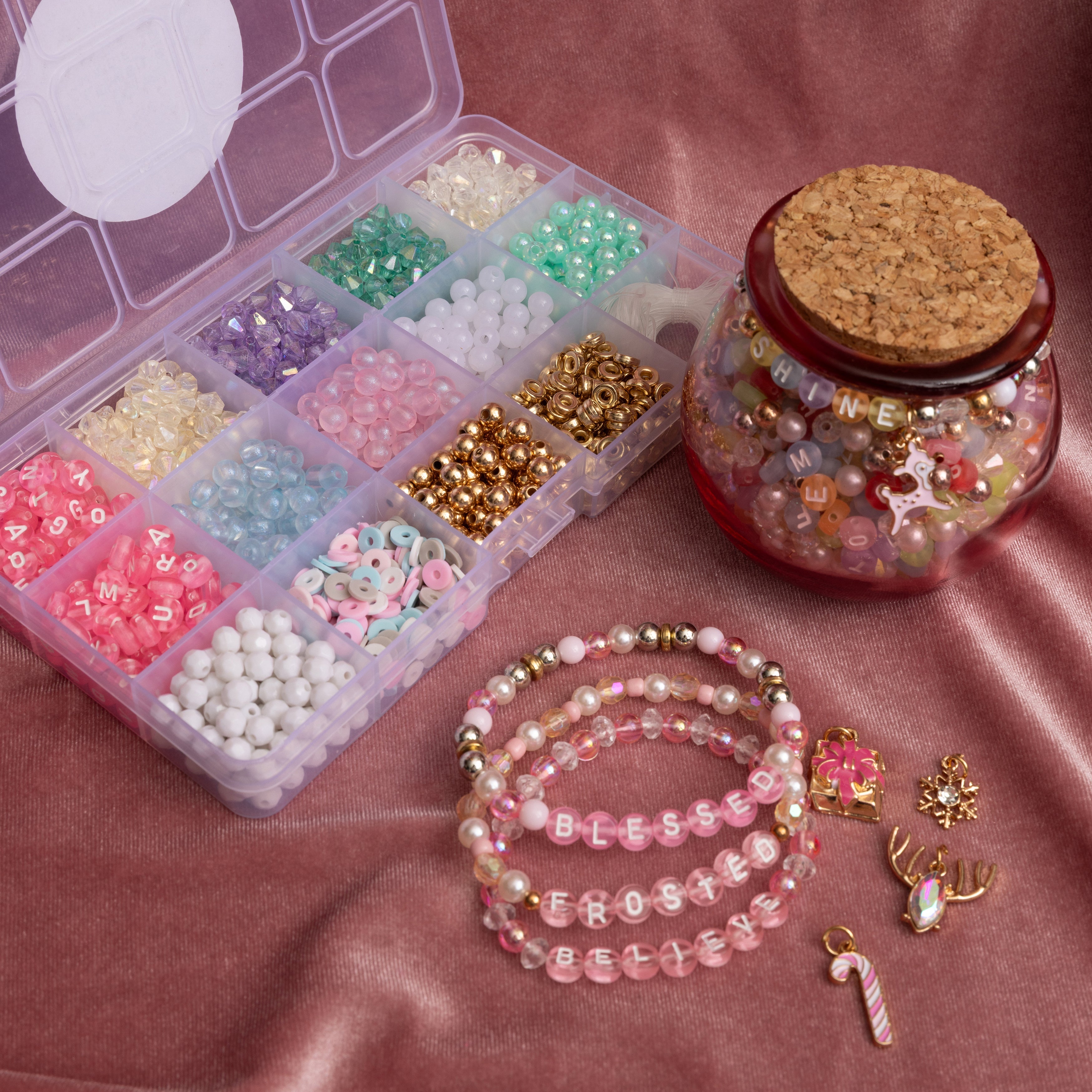 Pastel Pink Holiday Jewelry DIY Letter Bead Box