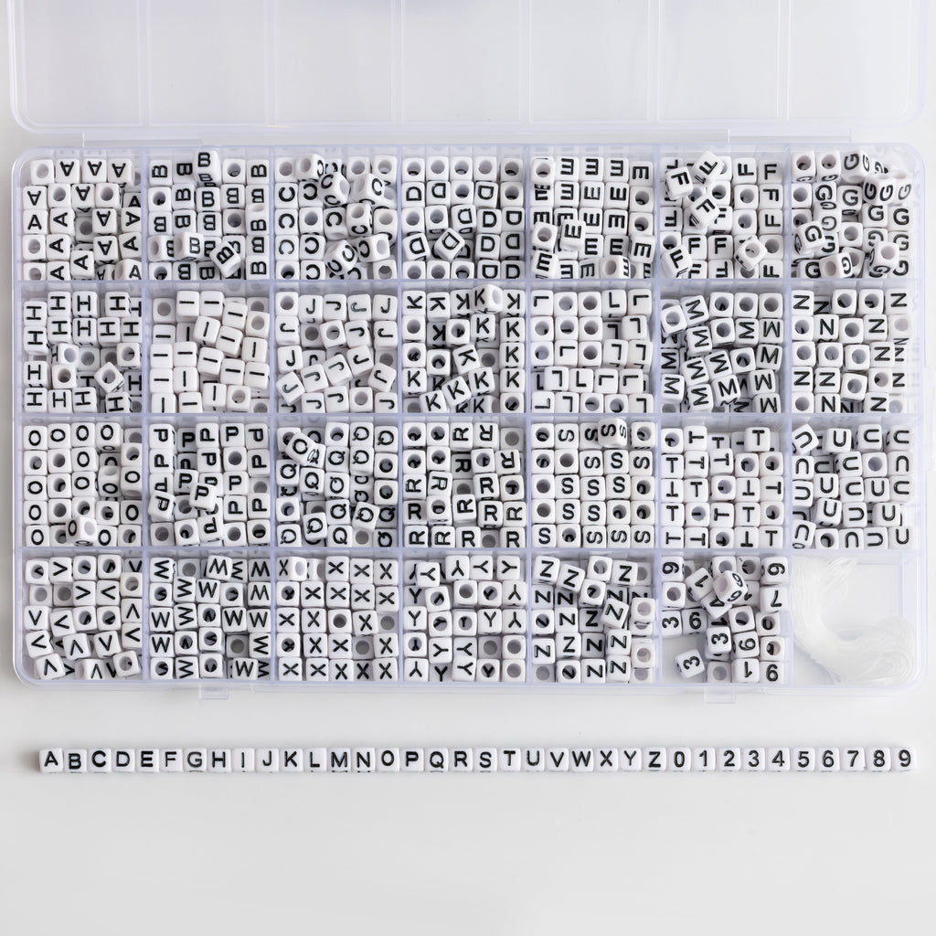 Classic Cube Letter Bead Black and White Alphabet Bead Large Box DIY Kit