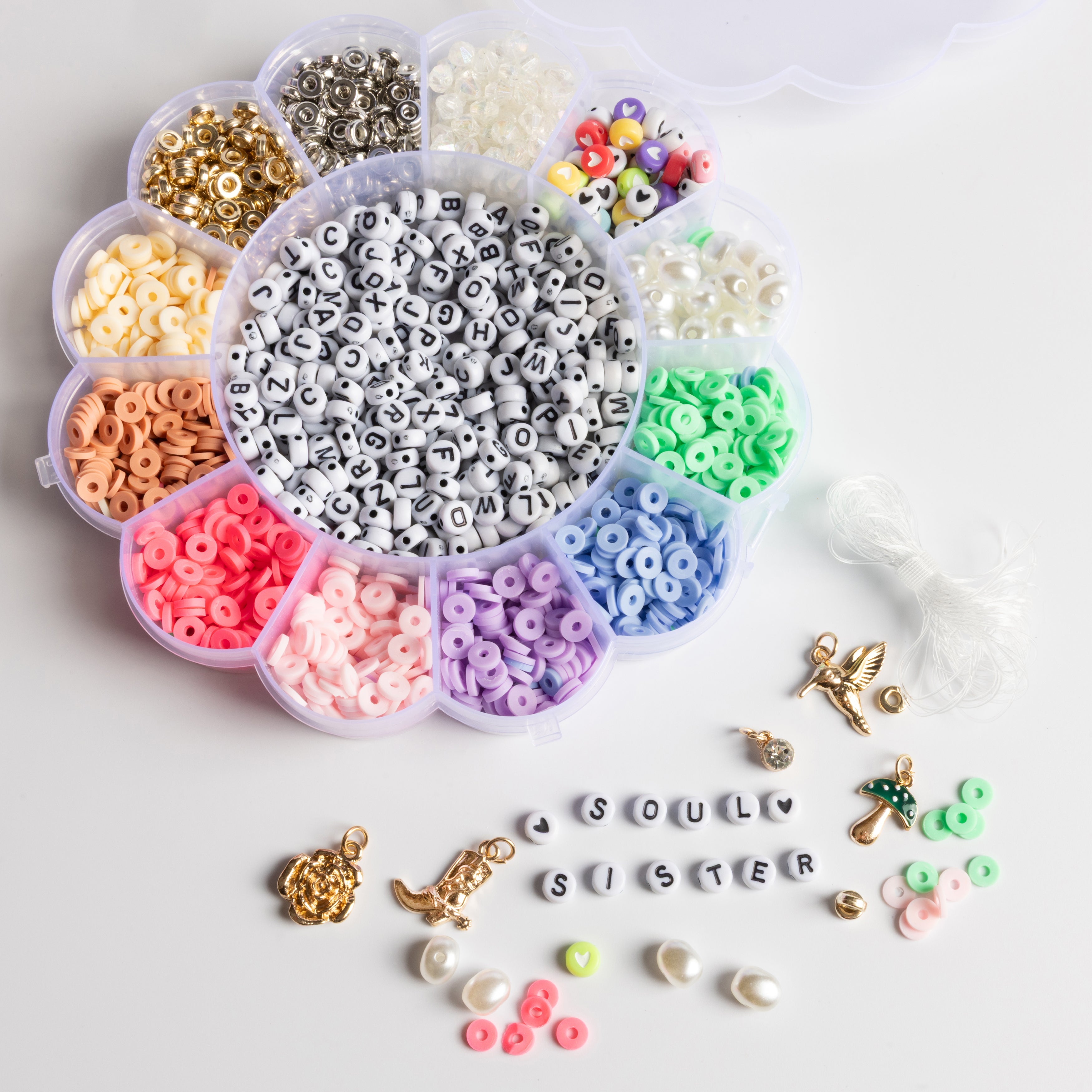 Flower Power Pastel Heishi Bead Letter Bead Whimiscal Charm DIY Kit