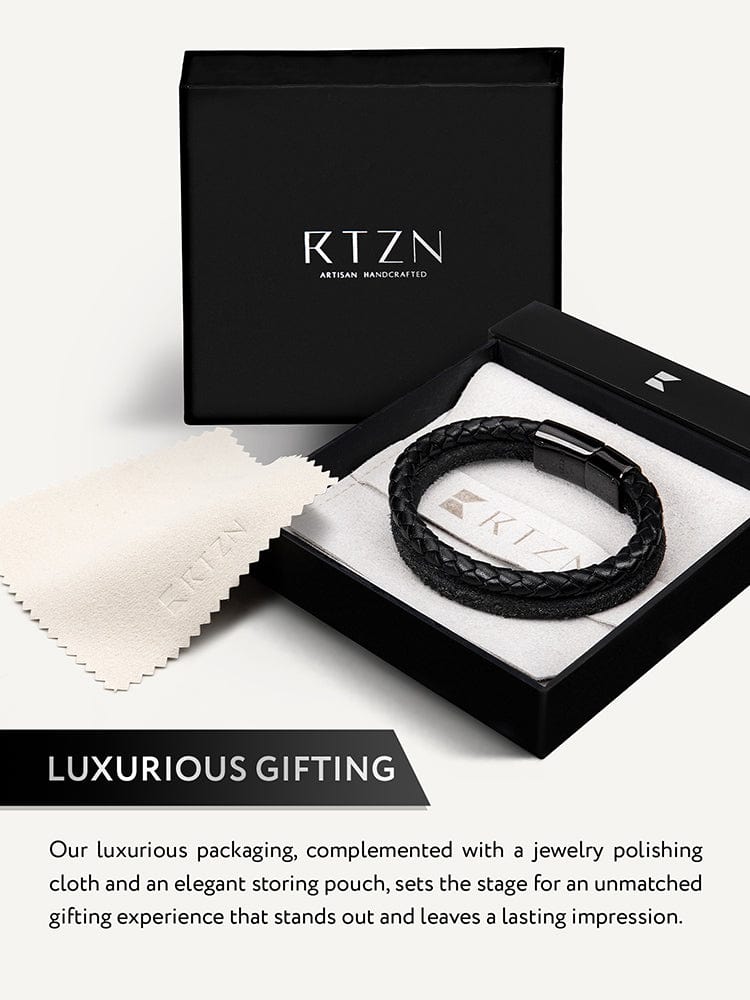 Double Black Suede & Braided Leather Bracelet