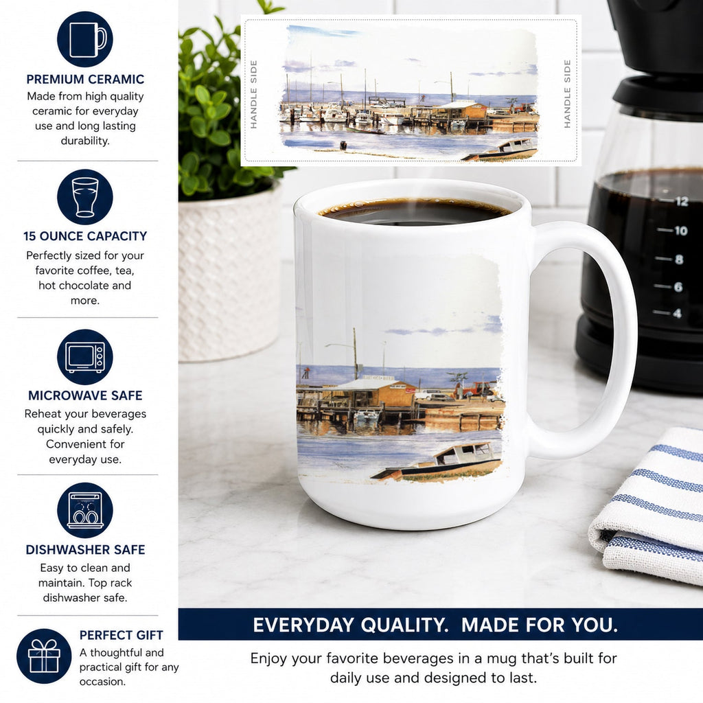 Pass Bait Shop Ceramic Coffee Mug 15 oz Decorative Large C Handle Mug Cup for Tea, Cocoa Hot Chocolate