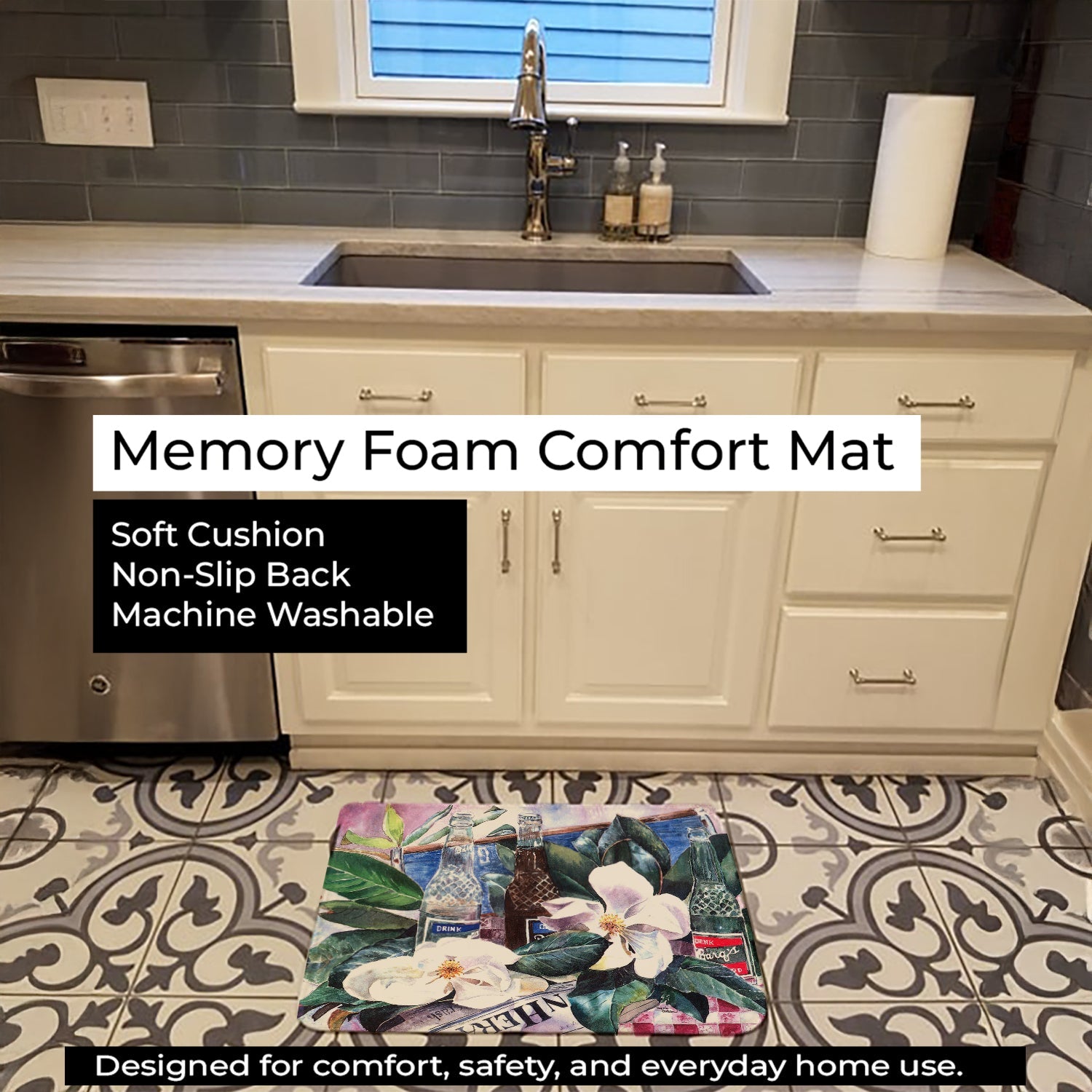 Barq's and Magnolia Memory Foam Kitchen Mat Machine Washable Anti-Fatigue Cushion Comfort Bath or Kitchen Rug