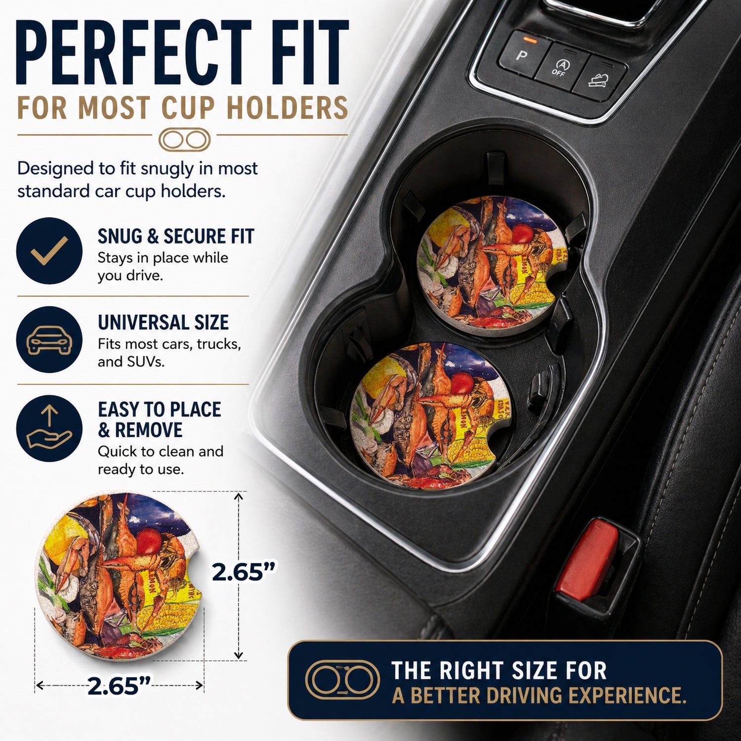 Veron's and Crabs Set of 2 Cup Holder Car Coasters Absorbent Round Sandstone Coasters Gifts for Men or Women, 2.5, Multicolor