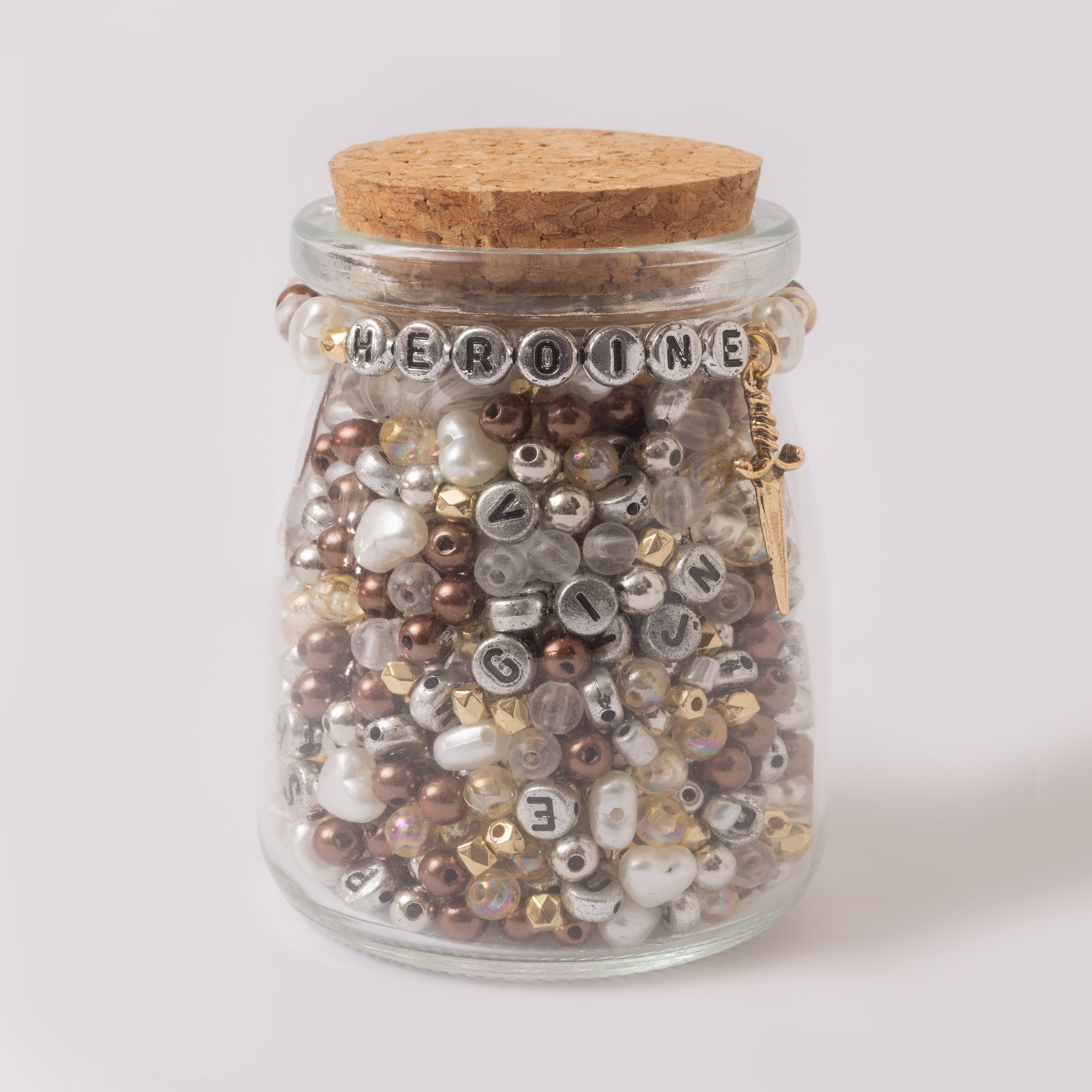 Heroine Metallic Letter Bead DIY Stretch Bracelet Kit with Dagger Charm
