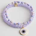 Lavender Evil Eye Charm Purple Beaded Bracelet Set