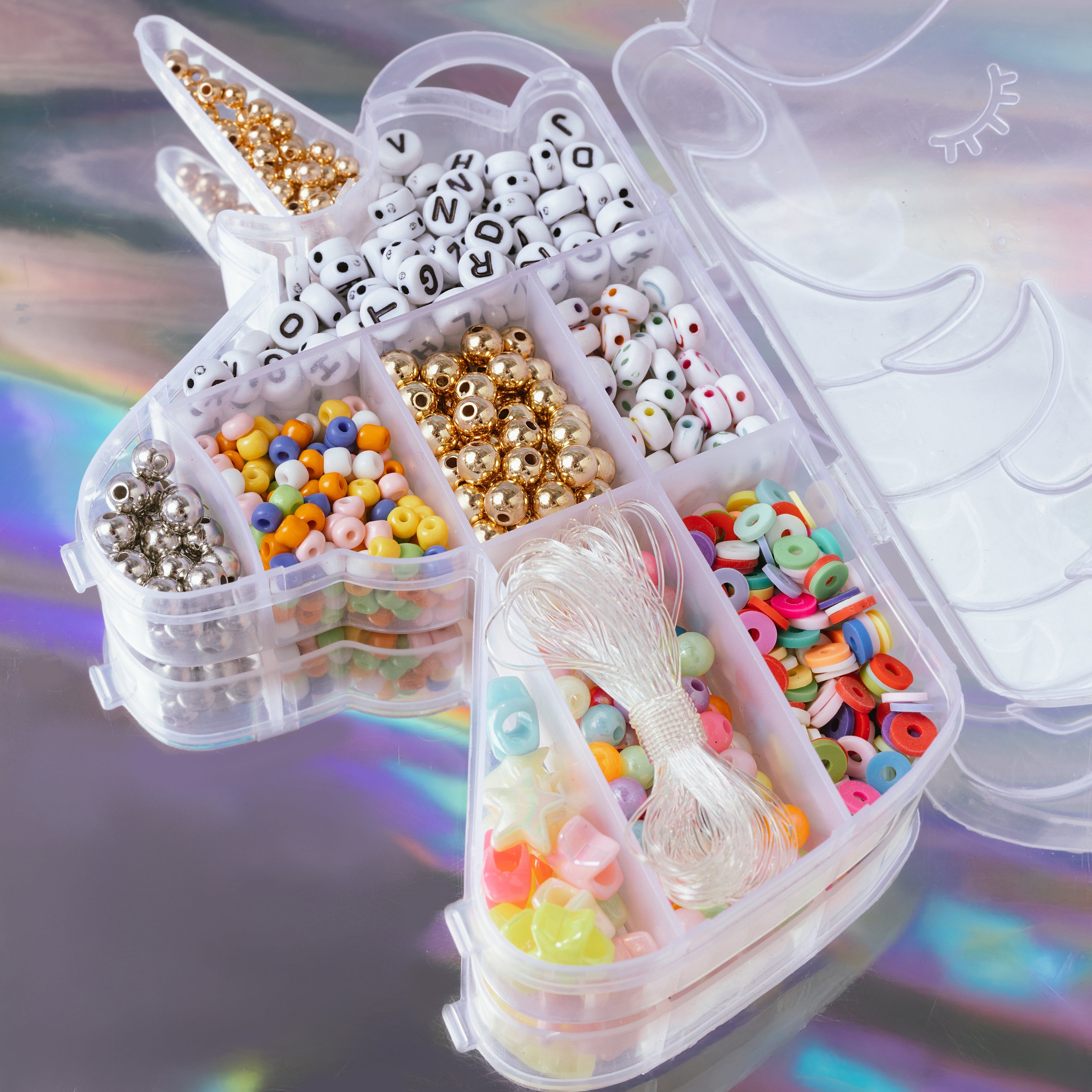 Mystical Unicorn Classic Alphabet Letter Bead with Rainbow Beads Stretchy Bracelet DIY Box