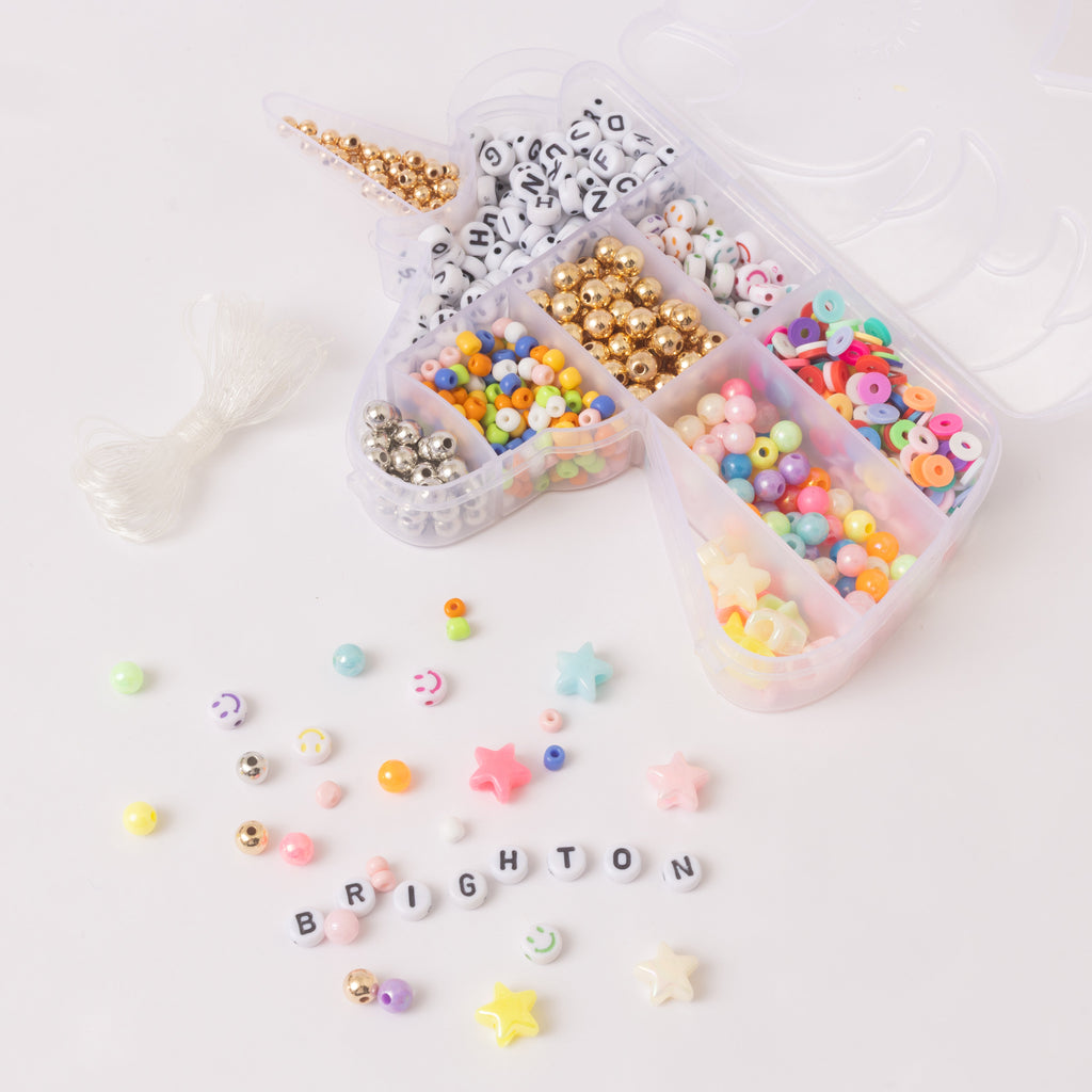 Mystical Unicorn Classic Alphabet Letter Bead with Rainbow Beads Stretchy Bracelet DIY Box