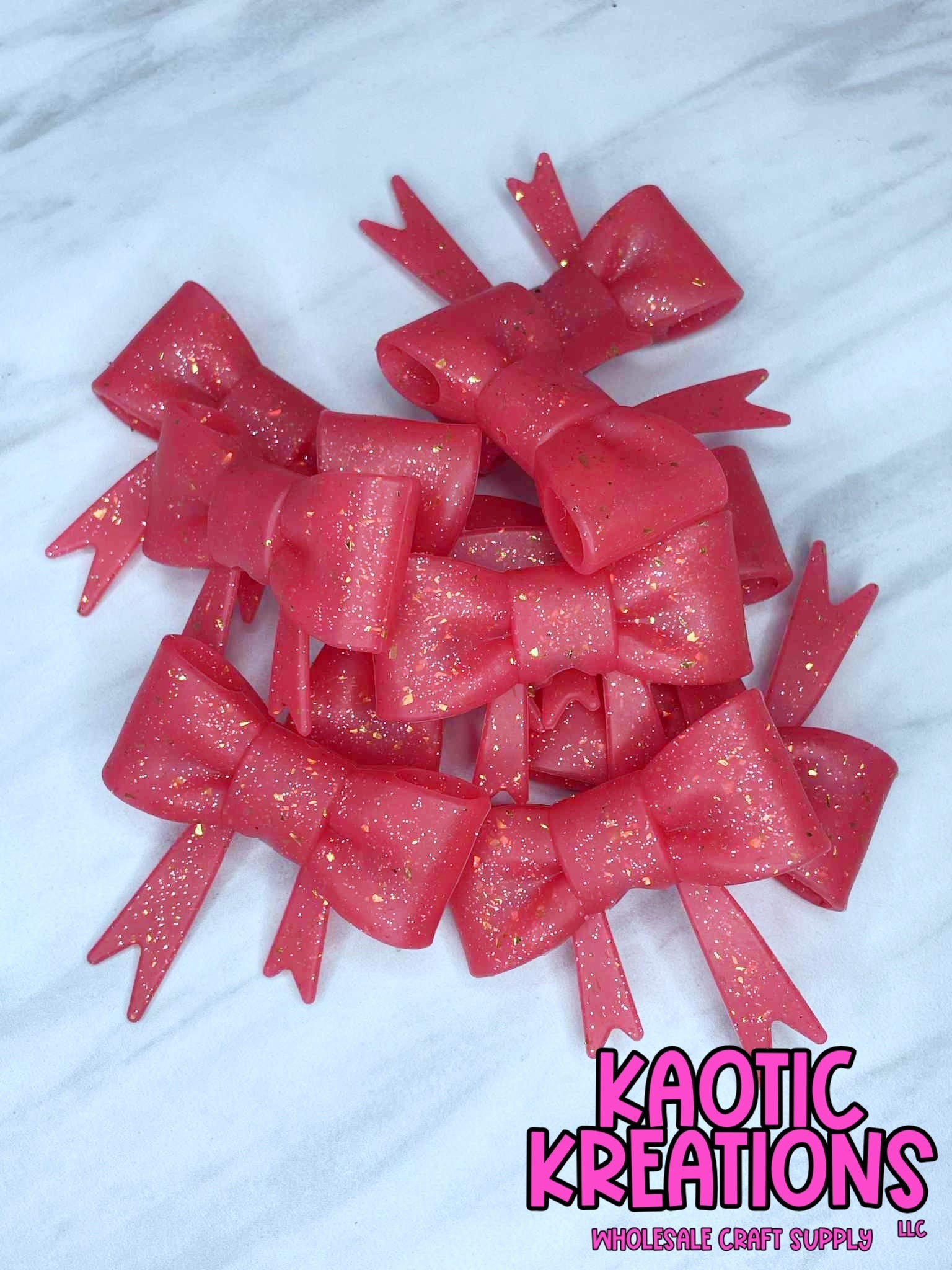 D93 BEADABLE JUMBO SILICONE BOW RED CONFETTI GLITTER (1ct)