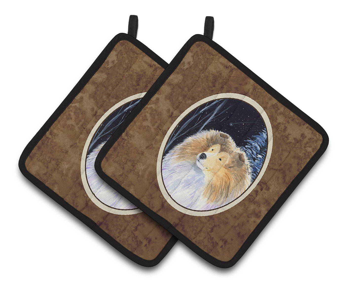 Starry Night Collie Pot Holder Set of 2 Heat Resistant Quilted Hot Pads 7.5 x 7.5 Inch, Insulated Kitchen Trivets for Cooking & Baking