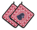 Black Cocker Spaniel Hearts Love Valentine's Day Pot Holder Set of 2 Heat Resistant Quilted Hot Pads 7.5 x 7.5 Inch, Insulated Kitchen Trivets for Cooking & Baking