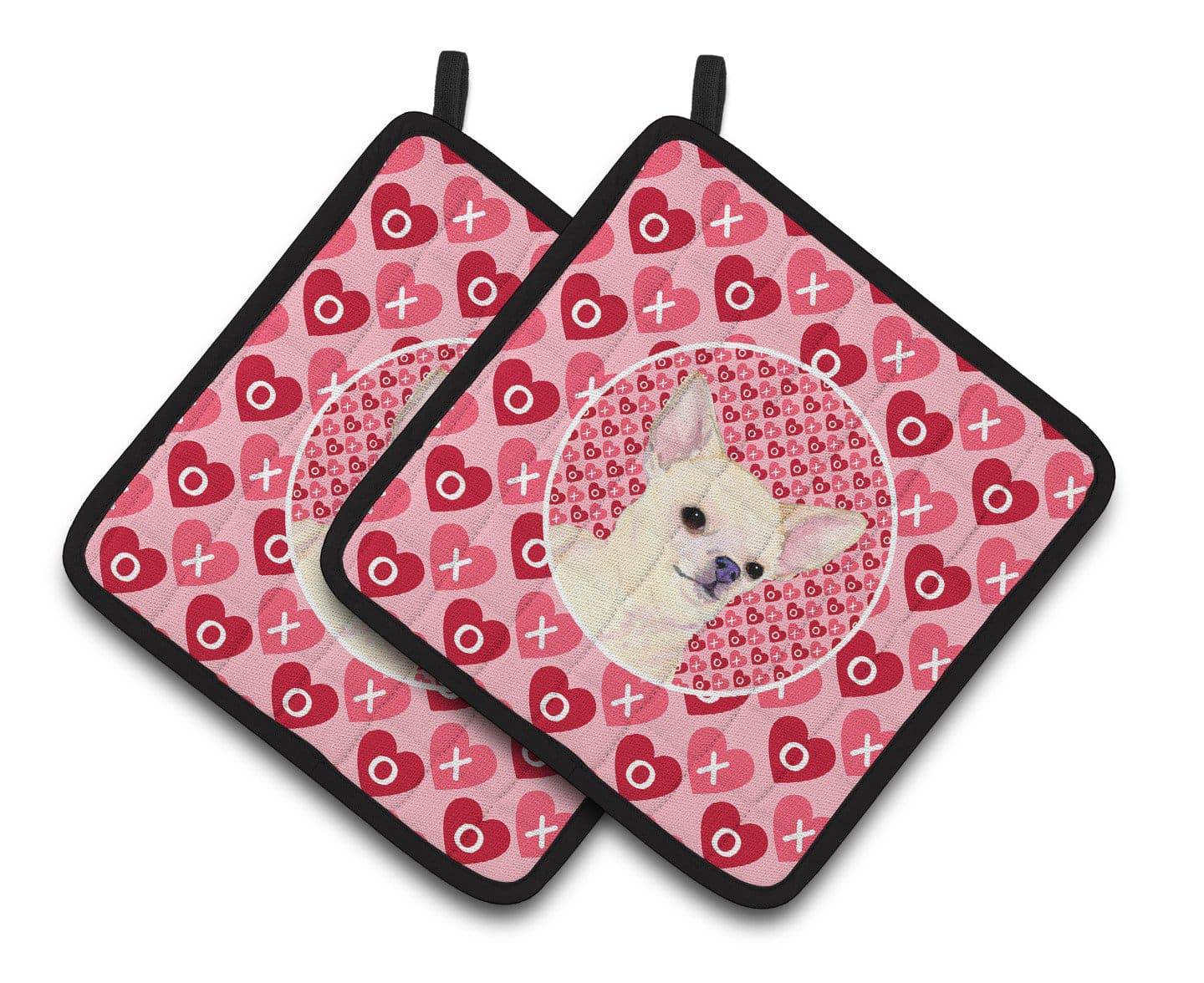 Chihuahua Hearts Love and Valentine's Day Portrait Pot Holder Set of 2 Heat Resistant Quilted Hot Pads 7.5 x 7.5 Inch, Insulated Kitchen Trivets for Cooking & Baking