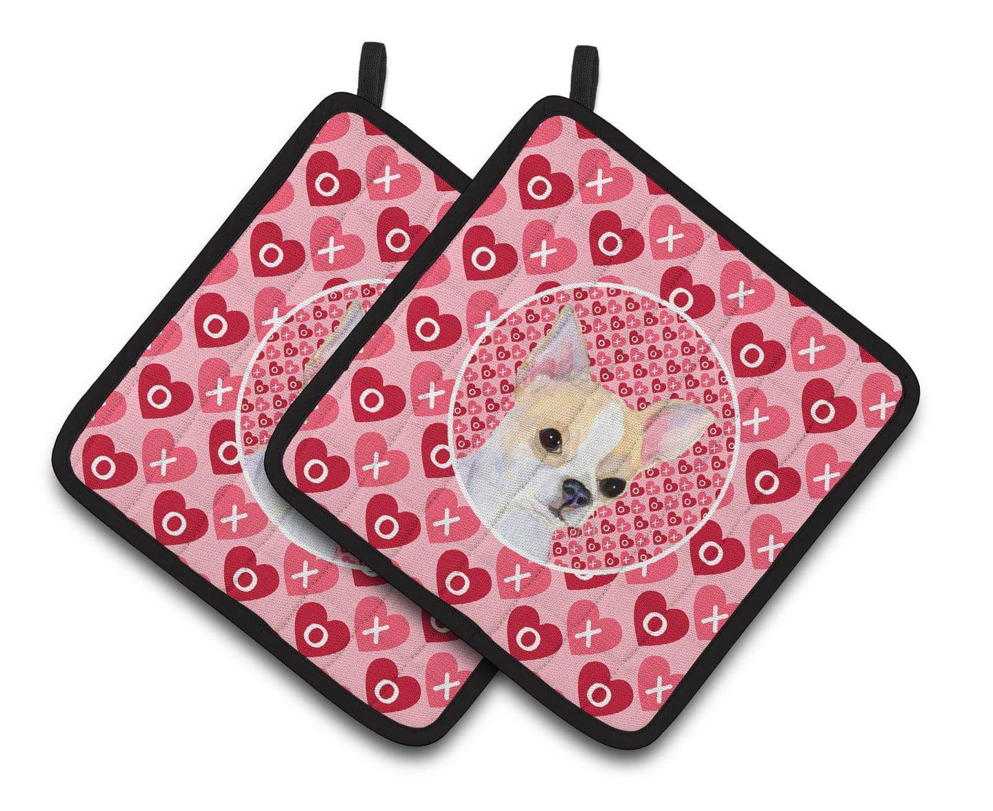 Chihuahua Hearts Love and Valentine's Day Portrait Pot Holder Set of 2 Heat Resistant Quilted Hot Pads 7.5 x 7.5 Inch, Insulated Kitchen Trivets for Cooking & Baking