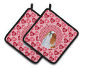 English Toy Spaniel Hearts Love and Valentine's Day Portrait Pot Holder Set of 2 Heat Resistant Quilted Hot Pads 7.5 x 7.5 Inch, Insulated Kitchen Trivets for Cooking & Baking