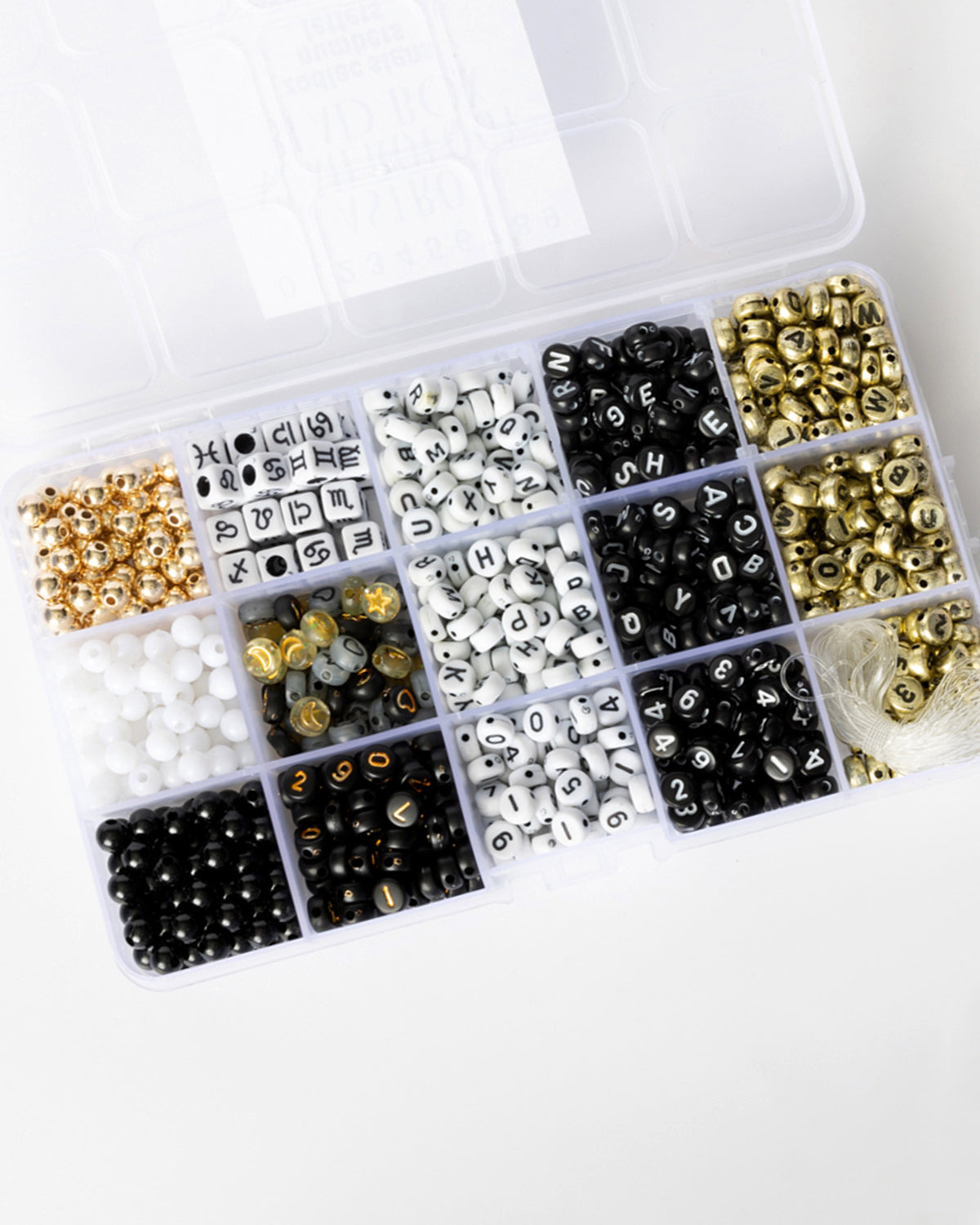 Number Astrology Zodiac Symbol Metallic Gold and Black Letter Bead Kit Box