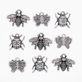 Antique Silver Bee, Butterfly and Lady Bug Charms 9pc Set