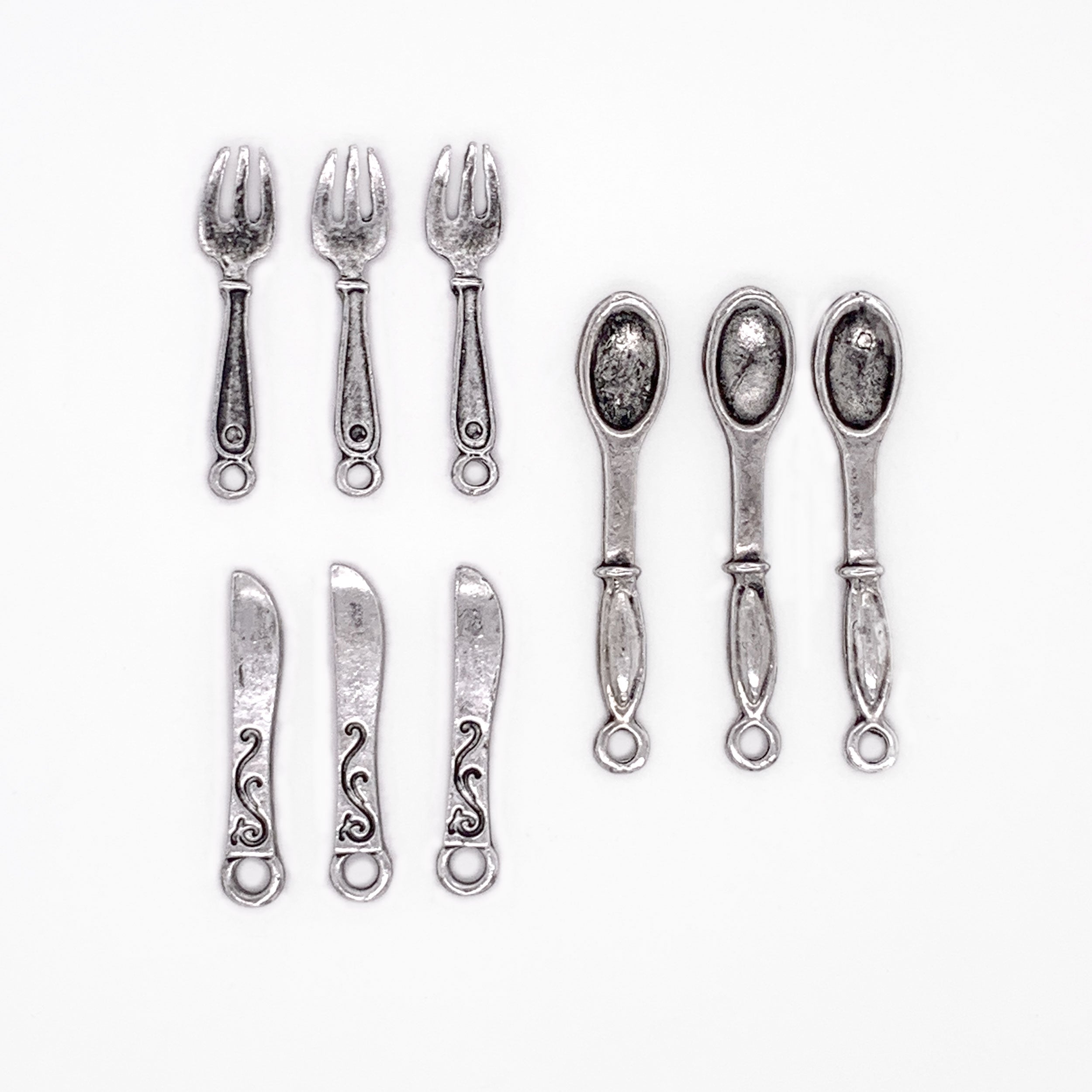 Mini Antique Silver Fork, Spoon, Knife Cutlery 9pc Charm Set