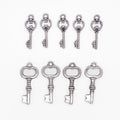 Antique Silver Vintage Miniature Skeleton Keys 9pc Charm Set