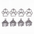Silver Dog Paws and Houses 8pc Charm Set