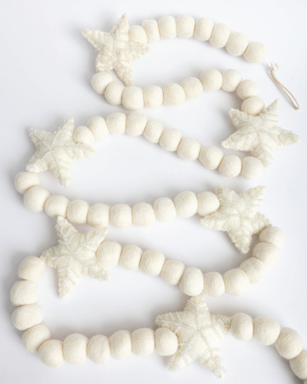 Beaded Star White Felt Garland