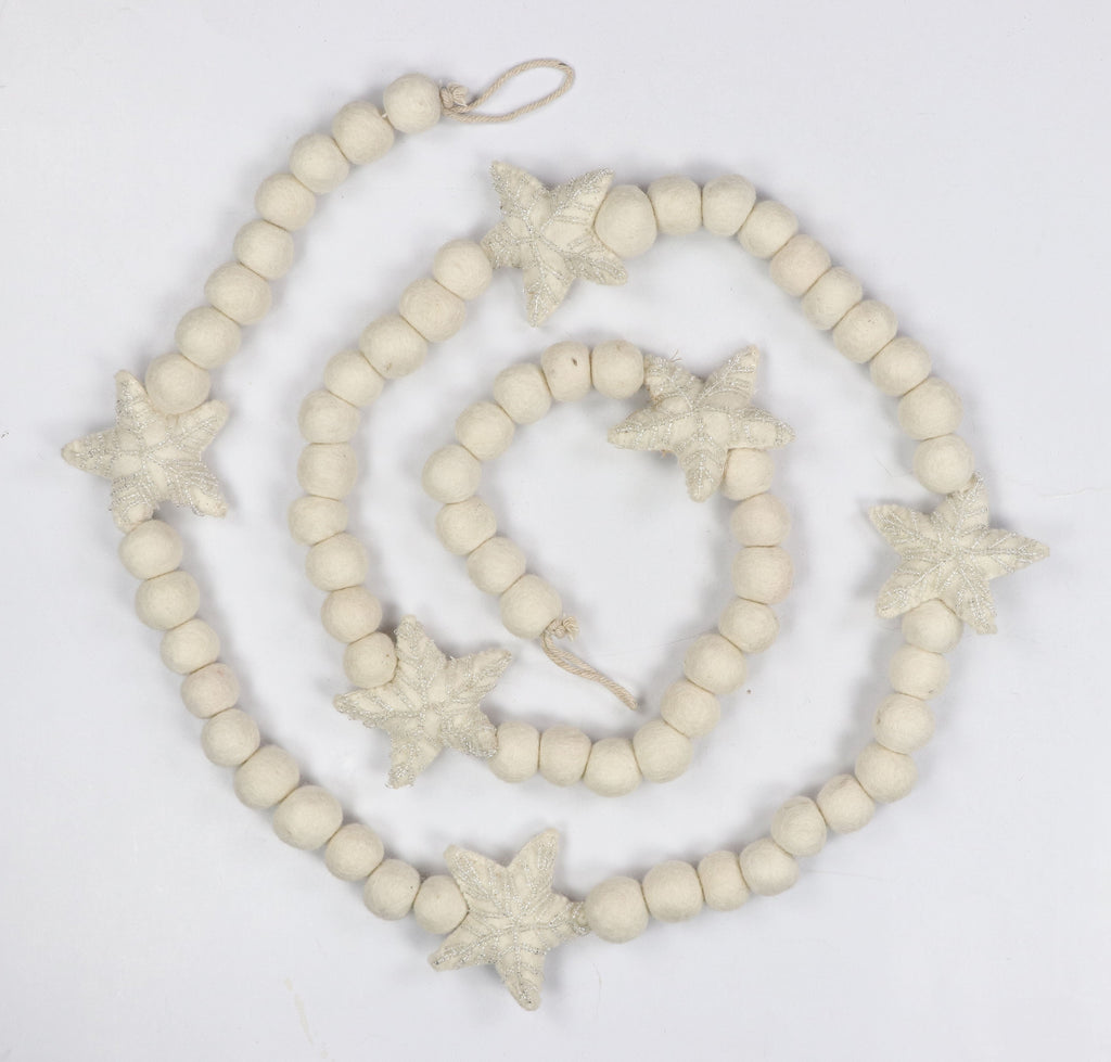 Beaded Star White Felt Garland