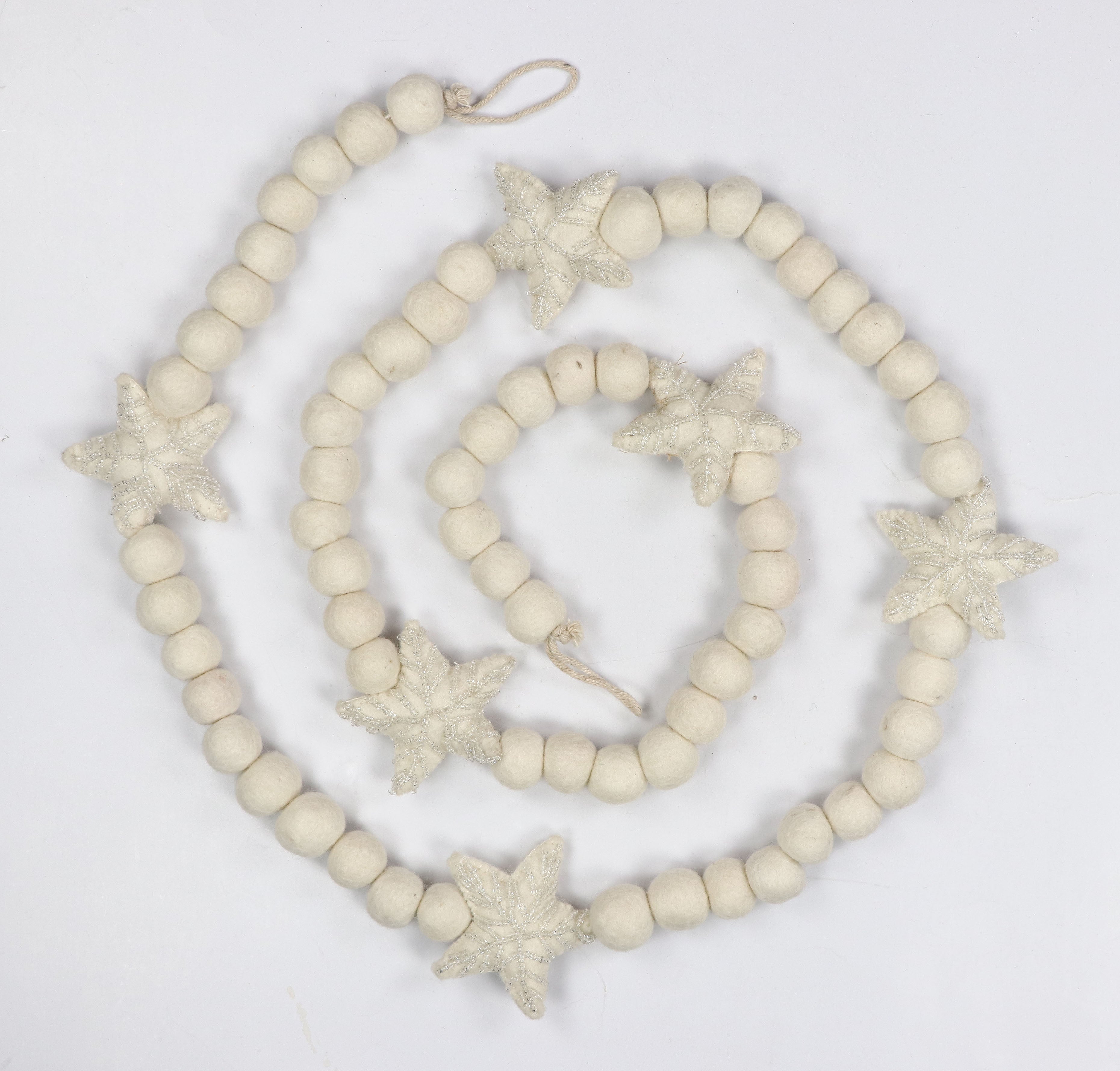 Beaded Star White Felt Garland
