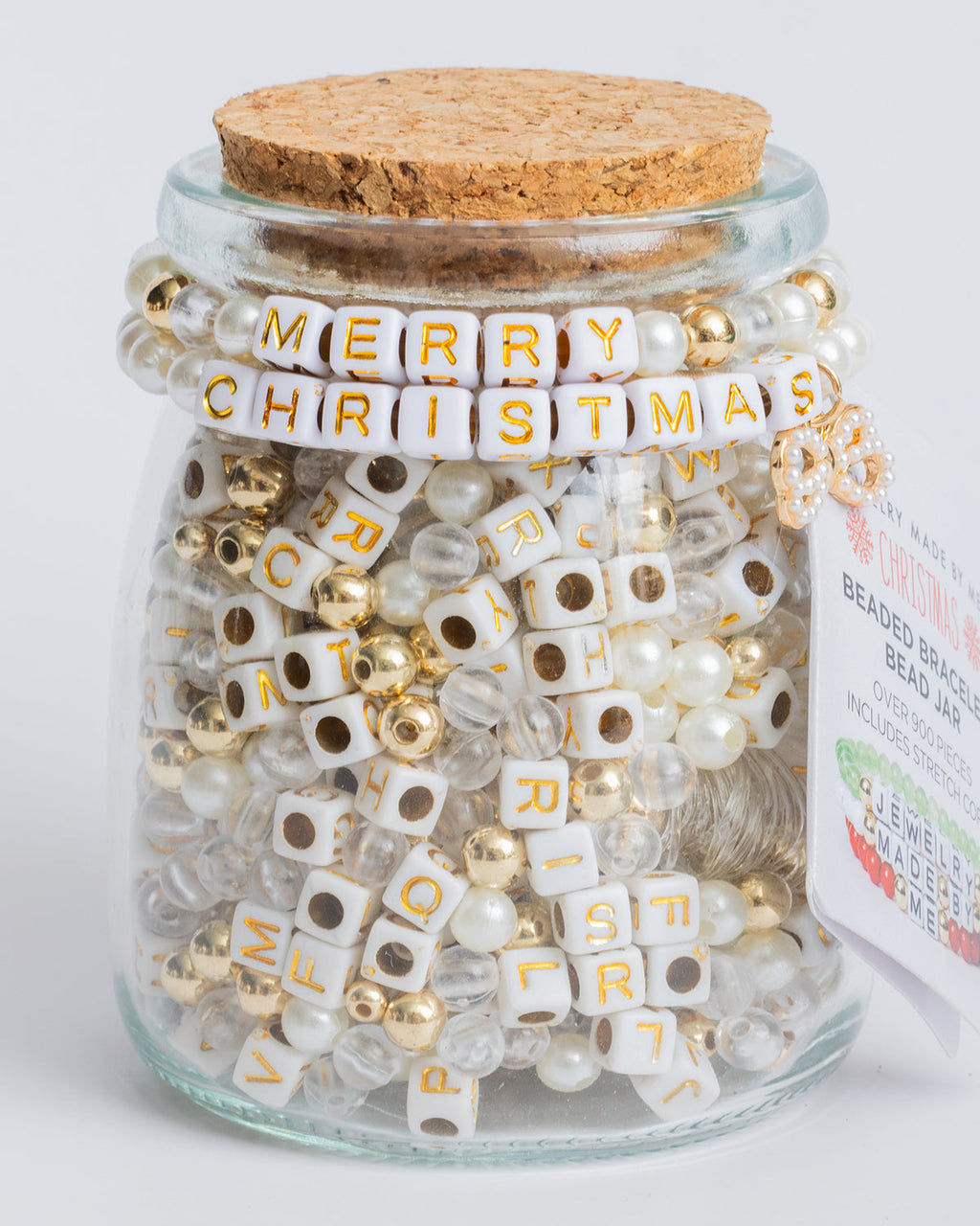 Pearl Bow Merry Christmas Square Alphabet DIY Bead Jar