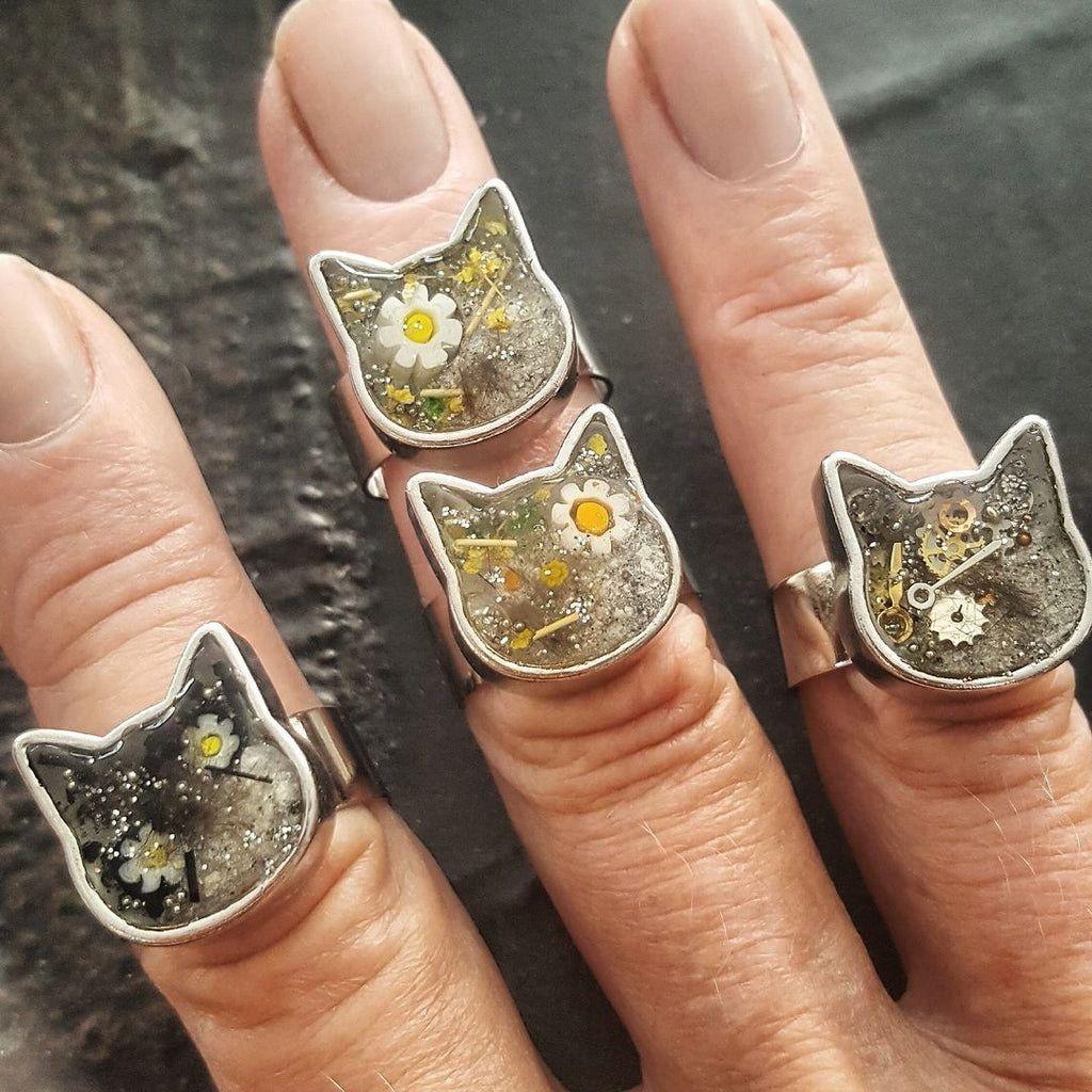 Copper Cat Head Deep Closed Bezel Ring