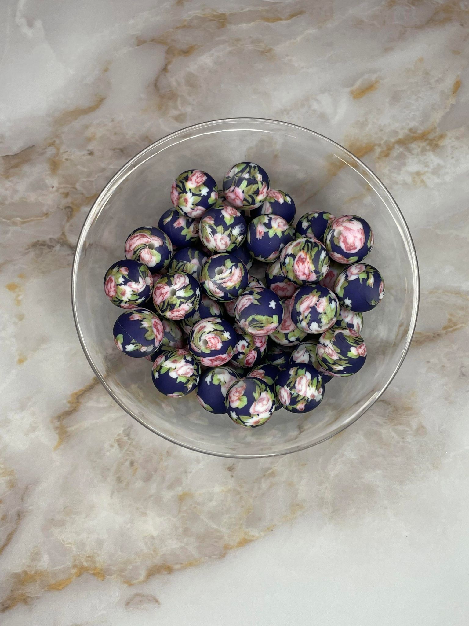 P306 VICTORIAN FLORAL NAVY 15MM PRINT (10ct)