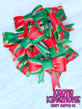 D24 BEADABLE JUMBO SILICONE BOW RED GREEN GOLD SWIRL (1ct)