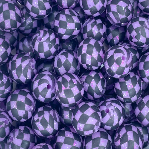 P666 PURPLE CONFETTI CHECKERED GLITTER 15MM PRINT (10ct)