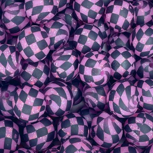 P665 PINK CONFETTI CHECKERED GLITTER 15MM PRINT (10ct)