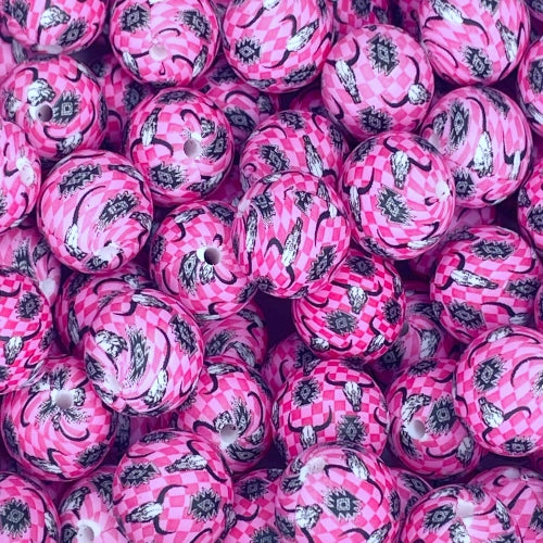 P673 PINK CHECKERED LONGHORN 15MM PRINT (10ct)