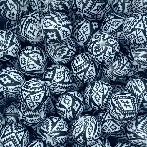 P678 BLACK/WHITE AZTEC 15MM PRINT (10ct)