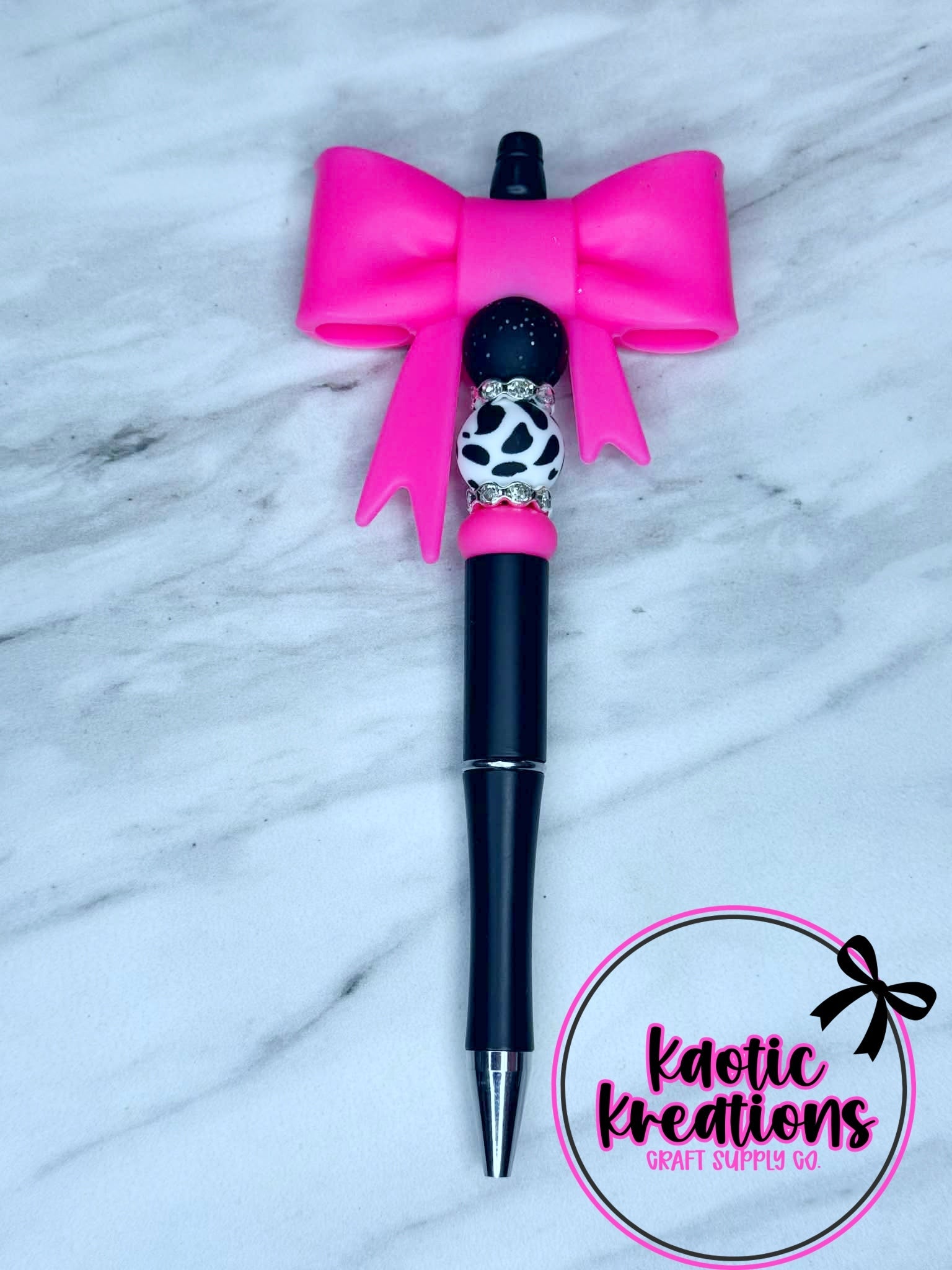 (SHOP DESTASH) PRE-MADE BEADED PEN - JUMBO BOW BP7 (1ct)