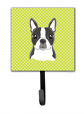 Checkerboard Lime Green Boston Terrier Leash or Key Holder Wall Hooks, Key Hooks Holder, Coat Rack Wall Mount, Coat Hooks, Hooks for Hanging Keys, Towels, Aprons, Leashes