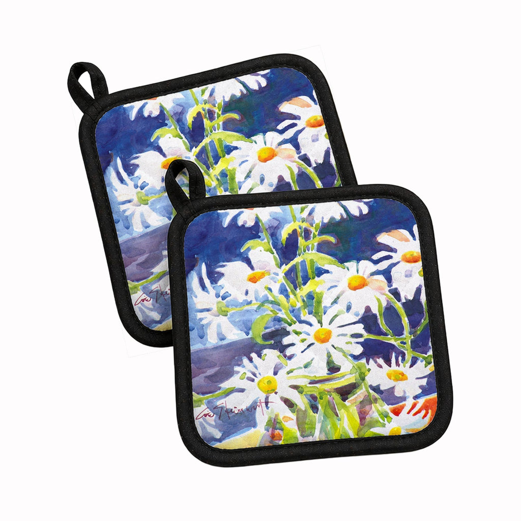 Flowers - Daisy Pot Holder Set of 2 Heat Resistant Quilted Hot Pads 7.5 x 7.5 Inch, Insulated Kitchen Trivets for Cooking & Baking