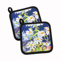 Flowers - Daisy Pot Holder Set of 2 Heat Resistant Quilted Hot Pads 7.5 x 7.5 Inch, Insulated Kitchen Trivets for Cooking & Baking