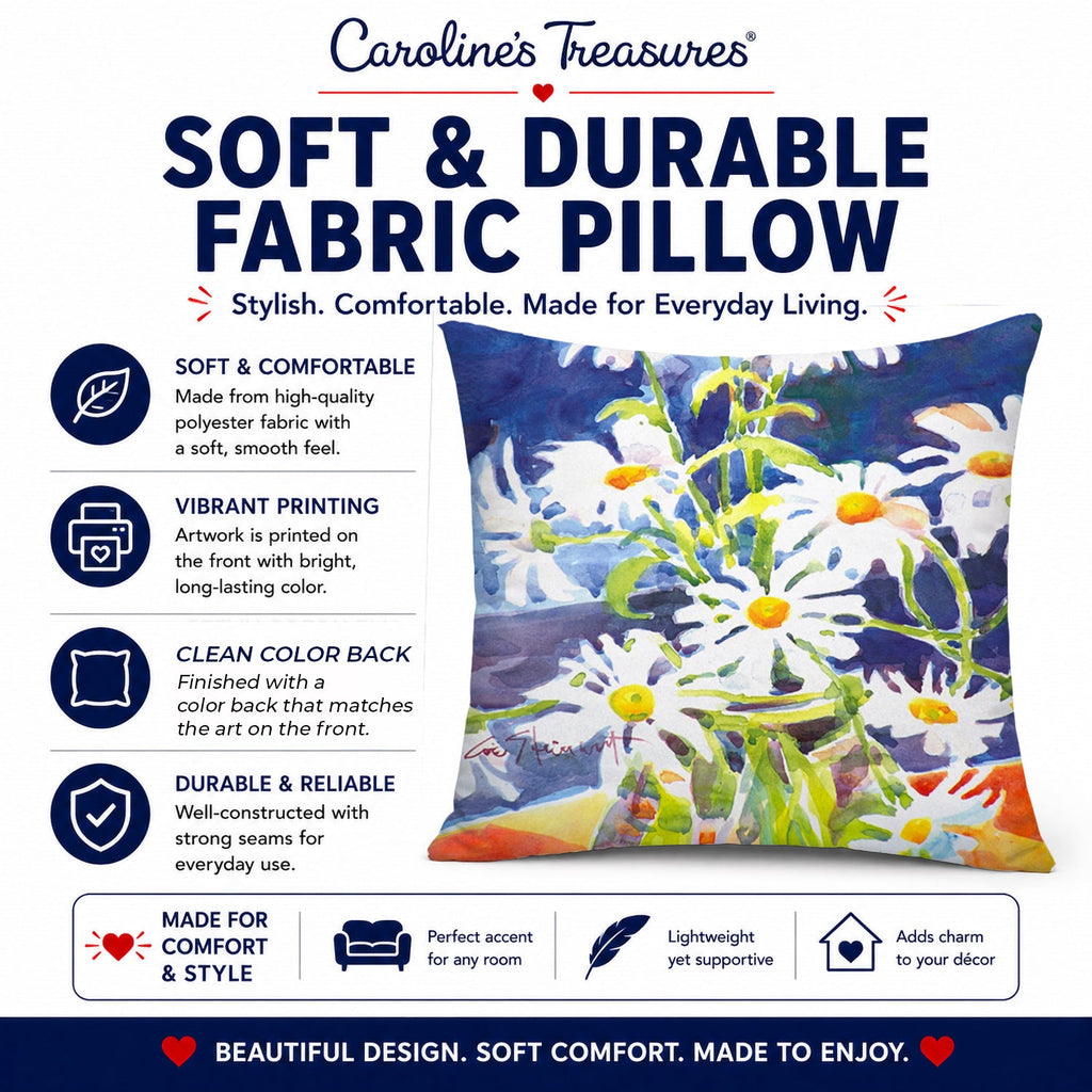 Flowers - Daisy Decorative Throw Pillow 14x14 Indoor Outdoor Accent Cushion, Fabric Cover with Insert for Sofa, Bed, Porch & Living Room