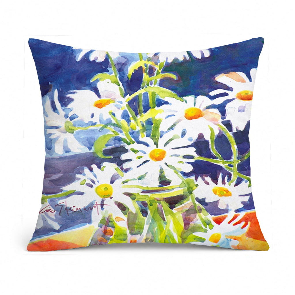 Flowers - Daisy Decorative Throw Pillow 14x14 Indoor Outdoor Accent Cushion, Fabric Cover with Insert for Sofa, Bed, Porch & Living Room