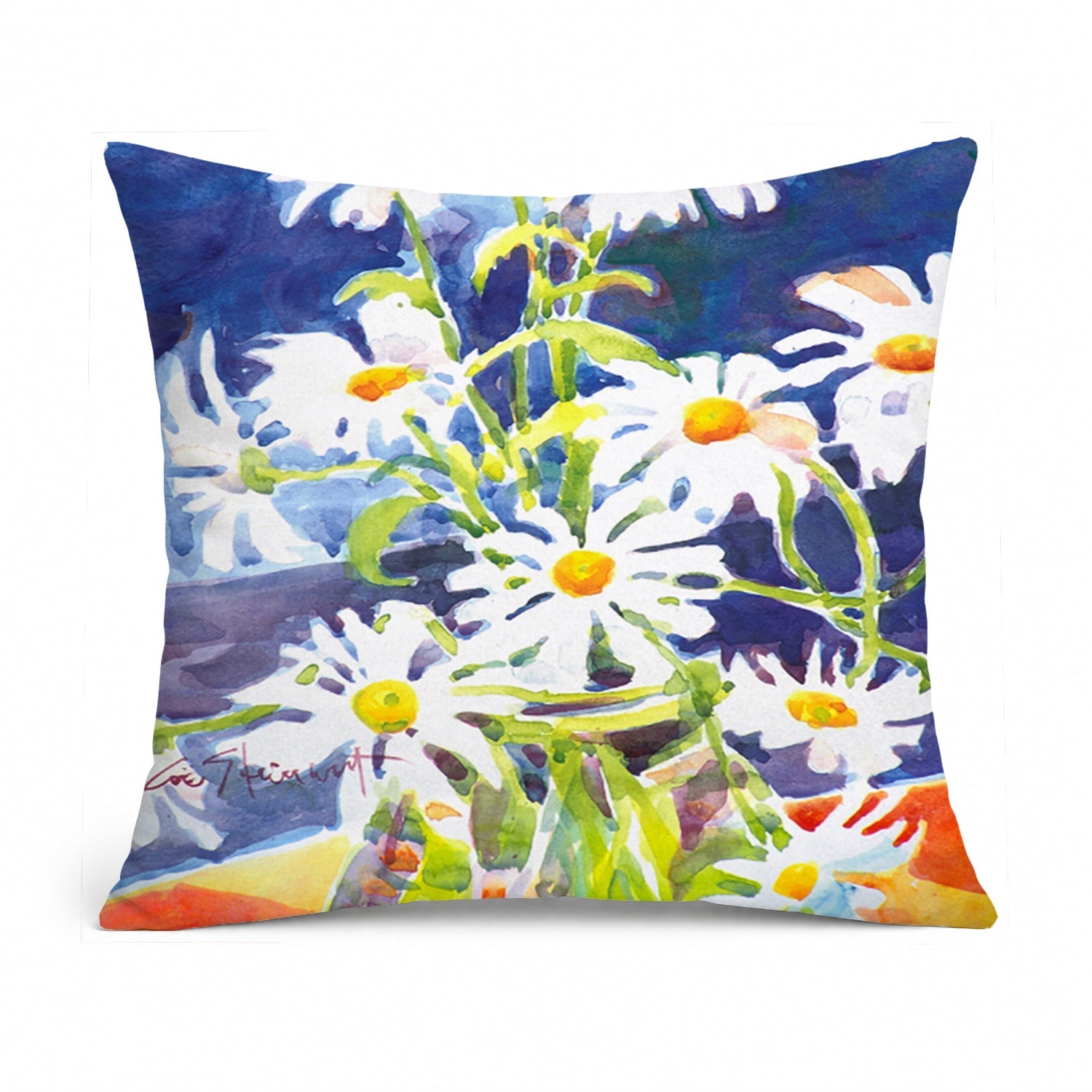 Flowers - Daisy Decorative Throw Pillow 14x14 Indoor Outdoor Accent Cushion, Fabric Cover with Insert for Sofa, Bed, Porch & Living Room