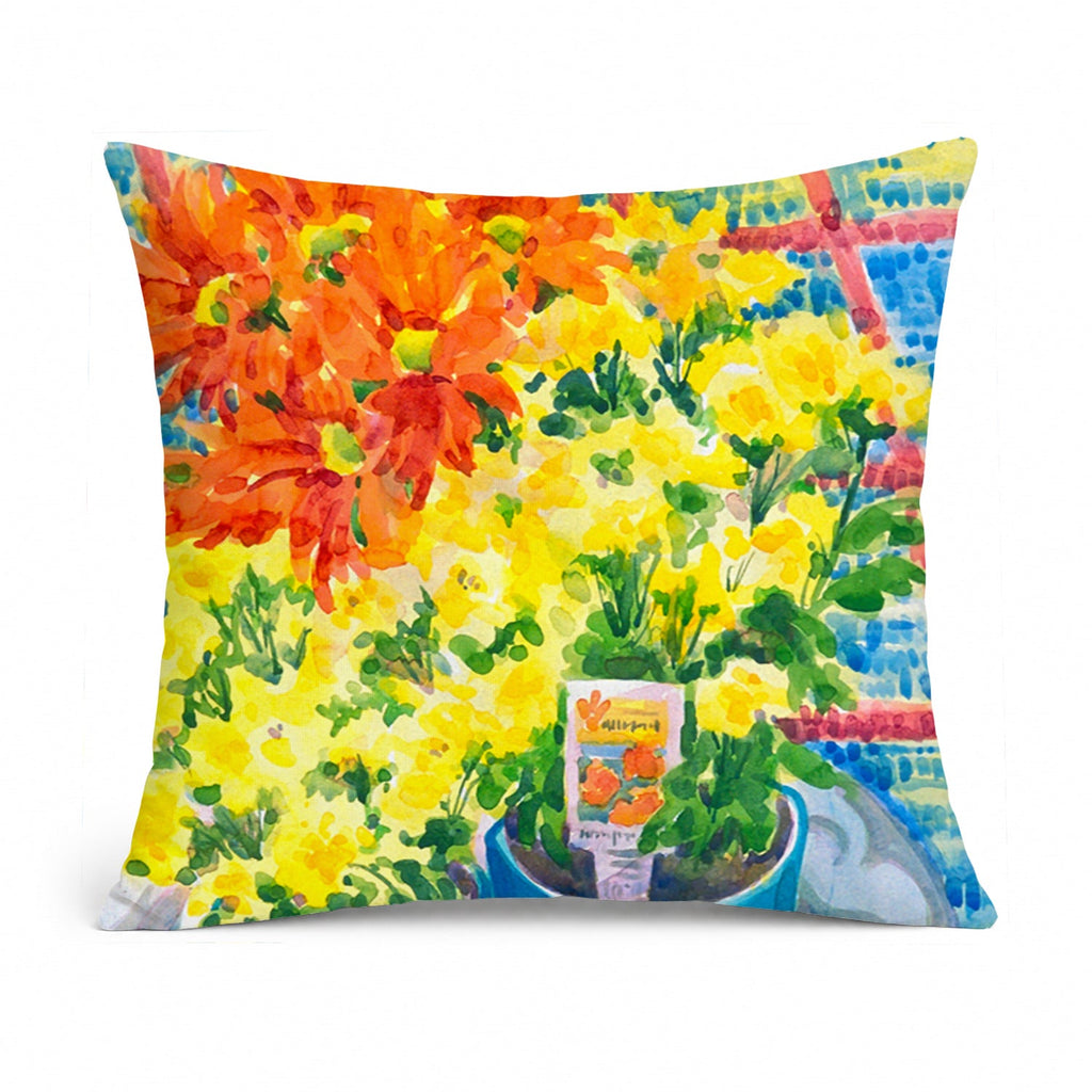 Flower - Mums Decorative Throw Pillow 14x14 Indoor Outdoor Accent Cushion, Fabric Cover with Insert for Sofa, Bed, Porch & Living Room