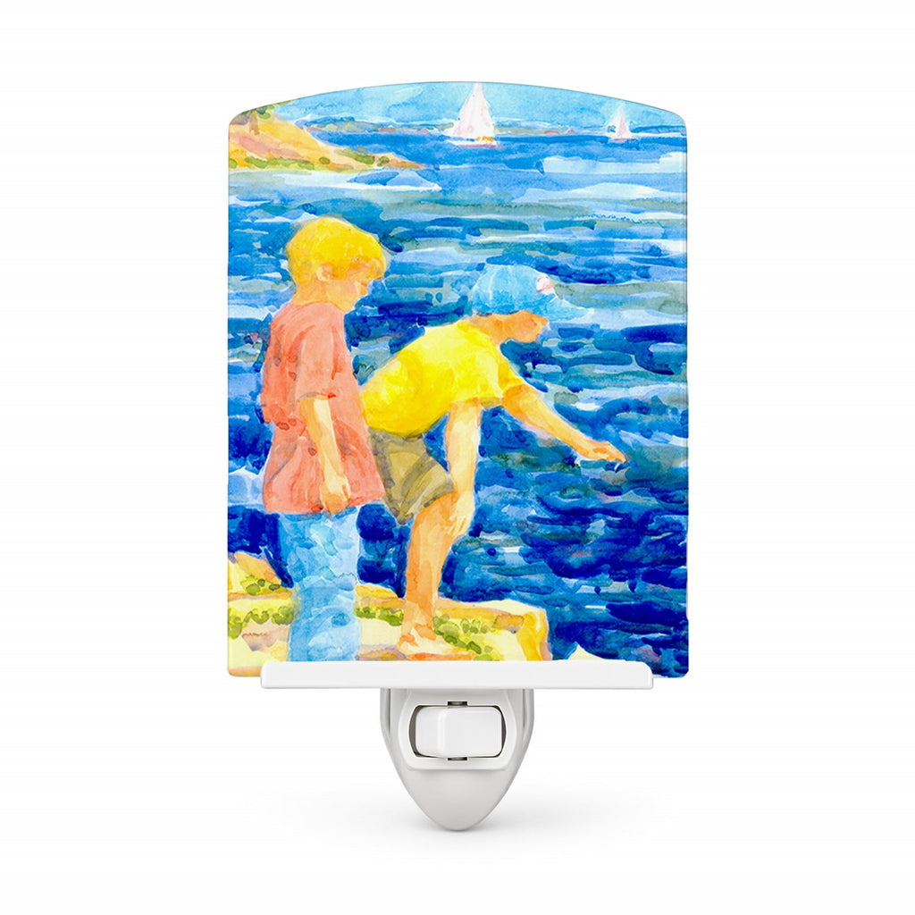 The Boys at the water Ceramic Night Light Compact, UL-Certified, Ideal for Bedroom, Bathroom, Nursery, Hallway, Kitchen, 6x4x3, Multicolor