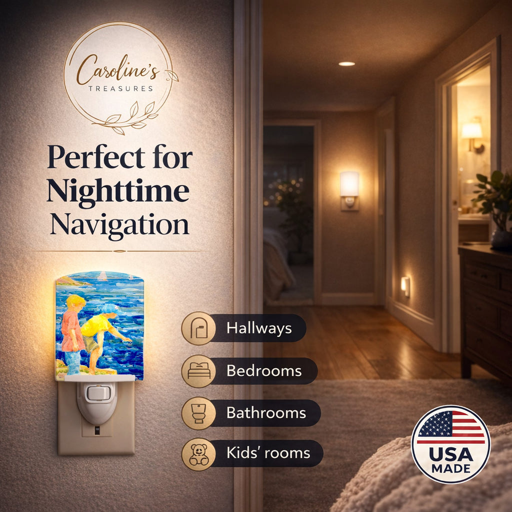 The Boys at the water Ceramic Night Light Compact, UL-Certified, Ideal for Bedroom, Bathroom, Nursery, Hallway, Kitchen, 6x4x3, Multicolor