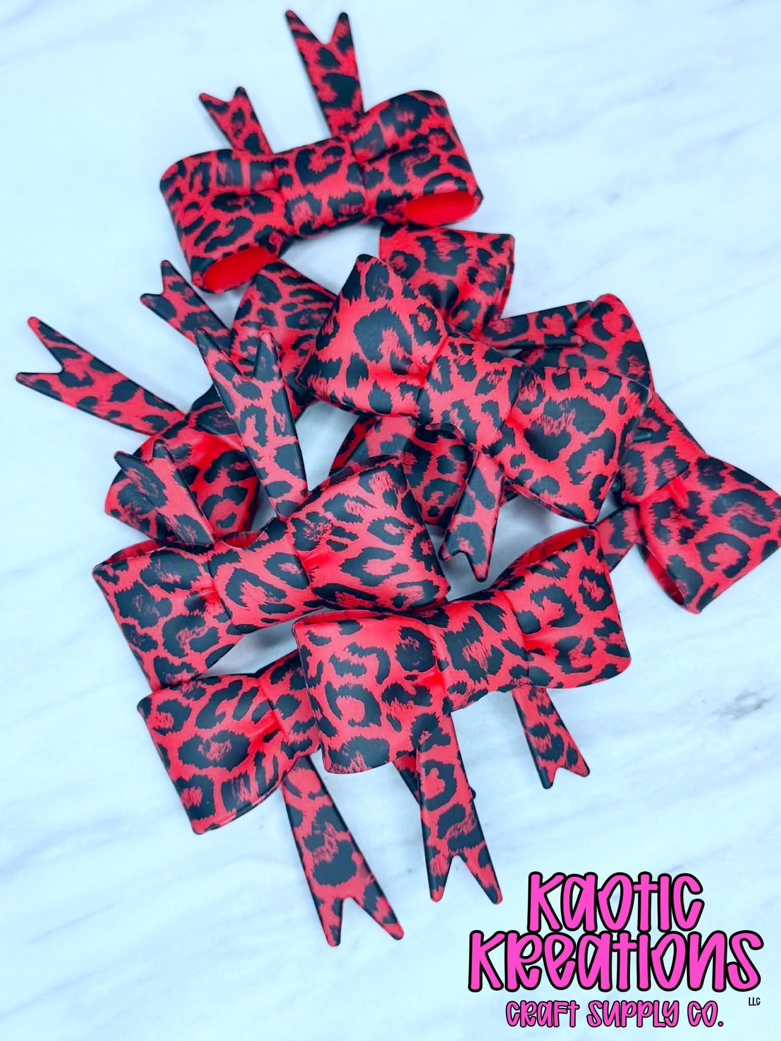 D71 BEADABLE JUMBO SILICONE BOW RED LEOPARD (1ct)
