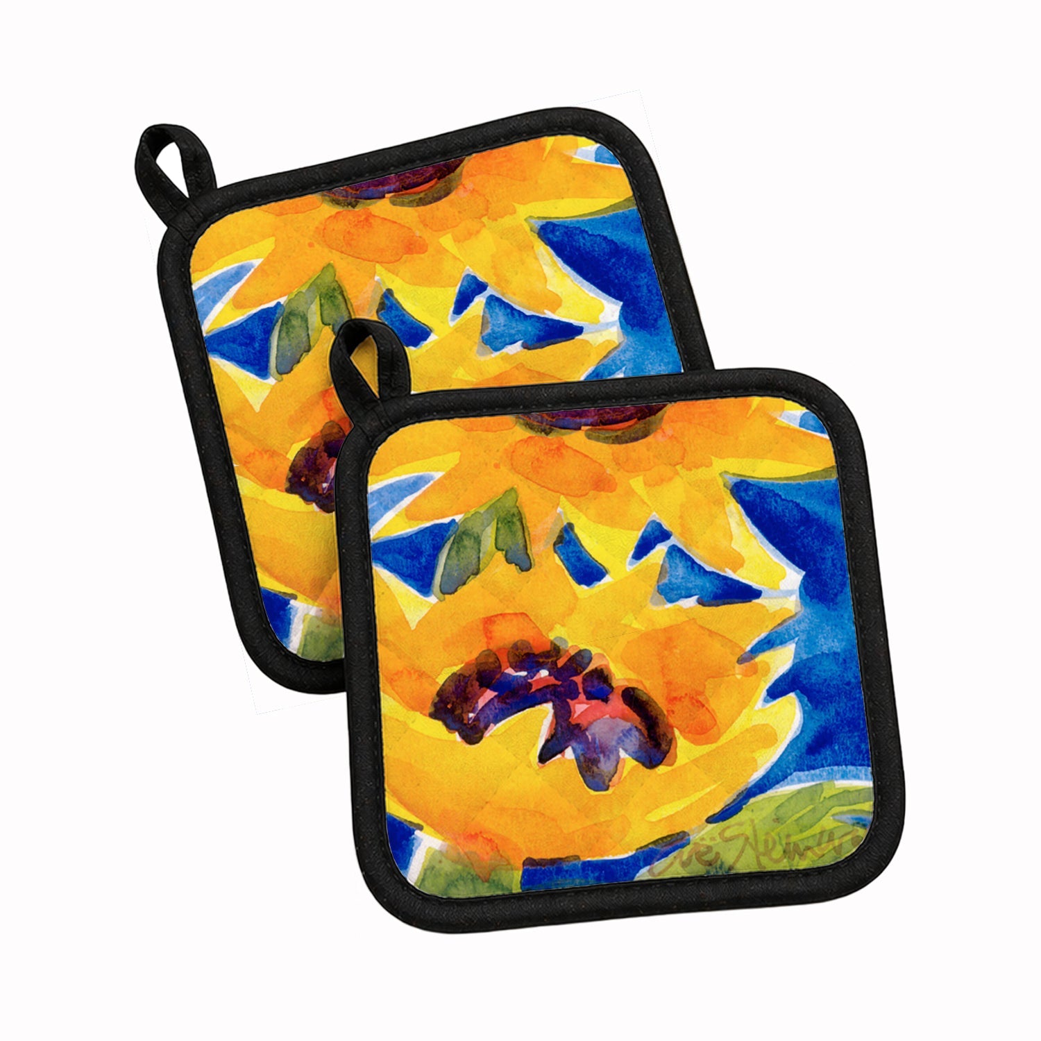 Flower - Sunflower Pot Holder Set of 2 Heat Resistant Quilted Hot Pads 7.5 x 7.5 Inch, Insulated Kitchen Trivets for Cooking & Baking