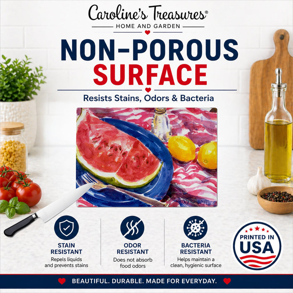 Watermelon Cutting Board Tempered Glass Kitchen Cutting Surface, Heat Resistant Chopping, Non-Slip Feet, Food Prep & Serving